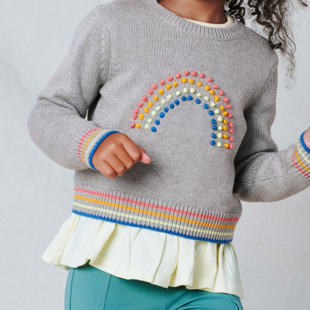 Tea Collection Rainbow Pom Pom Sweater Size M (6-7)